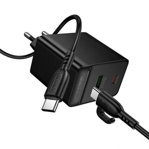 МЗП Borofone BAS17A Erudite PD65W+QC3.0 (1USB-A/1C) + кабель Type-C to Type-C Black | Зображення 4