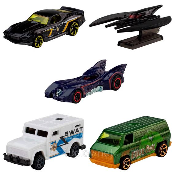 Набір із 5-ти машинок Хот Вілс Бетмен Оригінал Hot Wheels Batman Бетмобіль, Бетлітак | Зображення 1