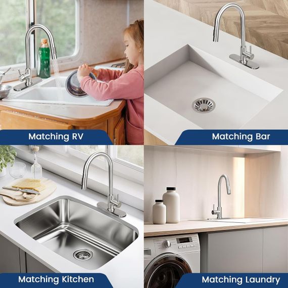 Змішувач для кухні з висувним шлангом та розпилювачем, нержавіюча сталь, обертання 360°, гнучкий кухонний змішувач для раковини | Зображення 5