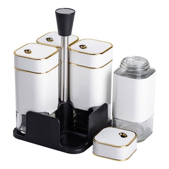 Набір для спецій на підставці 4 предмети 10х10х17 см ємності для приправ 120 мл Білий HP-1312 | Зображення 4