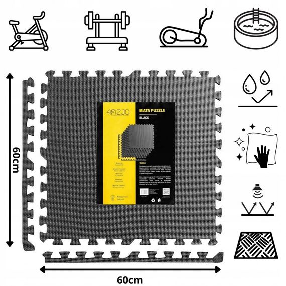 Мат-пазл (ласточкин хвіст) 4FIZJO Mat Puzzle EVA 180 x 120 x 1 cм 4FJ0387 Black (P-5907739310378) | Зображення 1