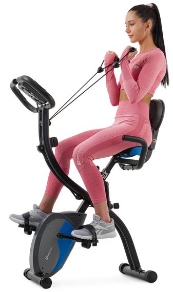 Велотренажер магнітний Hop-Sport HS-3010X Grix X-Bike з еспандерами чорно-синій | Зображення 1