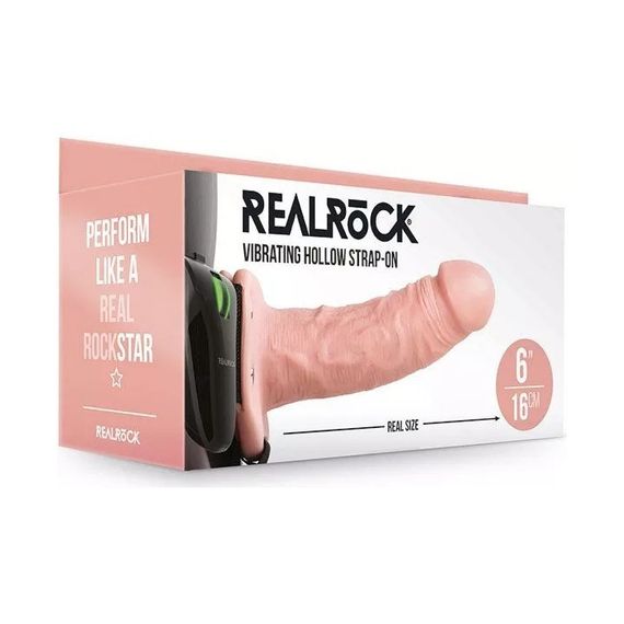 Страпон порожнистий з вібрацією REALROCK, з пультом, рожевий, 16 х 4.6 см Sex Aura | Зображення 5