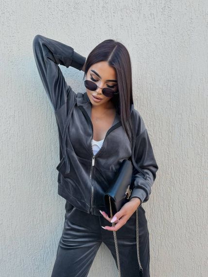 Жіночий спортивний костюм велюровий з кофтою на блискавці розмір L колір сірий Vi114 | Зображення 3