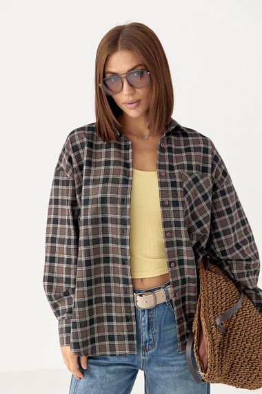 Картата сорочка з відкладним коміром - коричневий цвет, L (є розміри) | Зображення 1