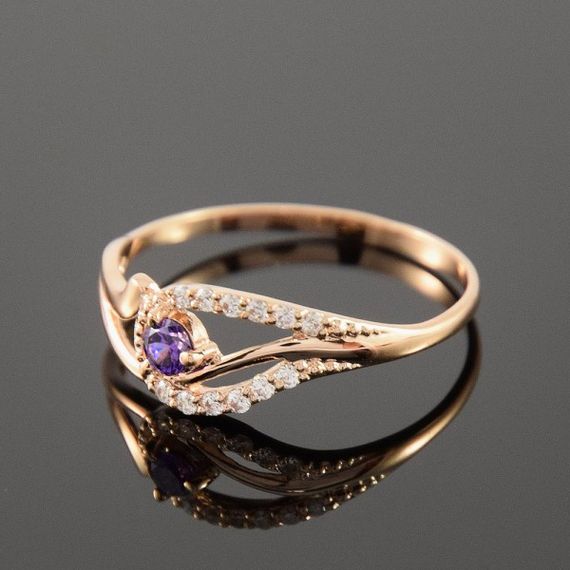 Кольцо из красного золота с аметистом 14.5 | Зображення 2