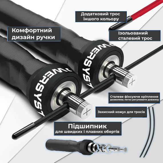 Скакалка швидкісна Power System PS-4079 Hi-Spedd Jump Rope Black (3m.) | Зображення 4
