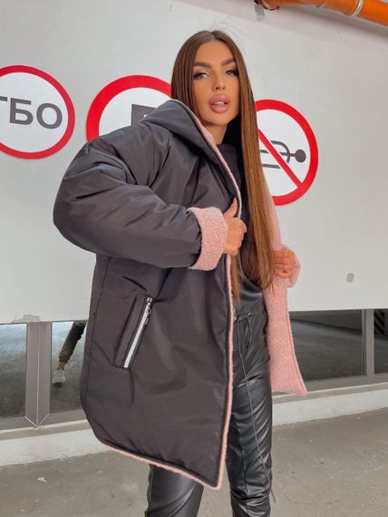 Женская теплая двухсторонняя куртка на меху LY30340 цвет черный + пудровый, размер 42/48 | Зображення 5