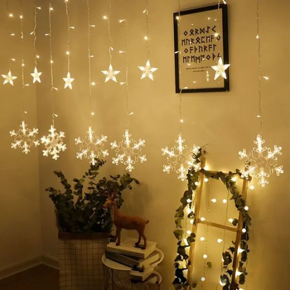 Новорічна світлодіодна гірлянда шторка "Сніжинки та Зірки" | Зображення 2