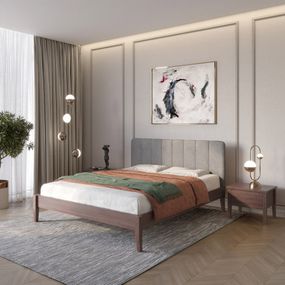 Двоспальне дерев&#039;яне ліжко Mebigrand Лондон ДК Горіх темний/Аляска 93 (Сірий) Б1 160х190 см (MBG-6595)