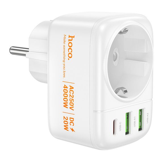 СЗУ Hoco AC26 Changer Outlet Extender 20W (2USB-A/1C/1Socket) | Зображення 1