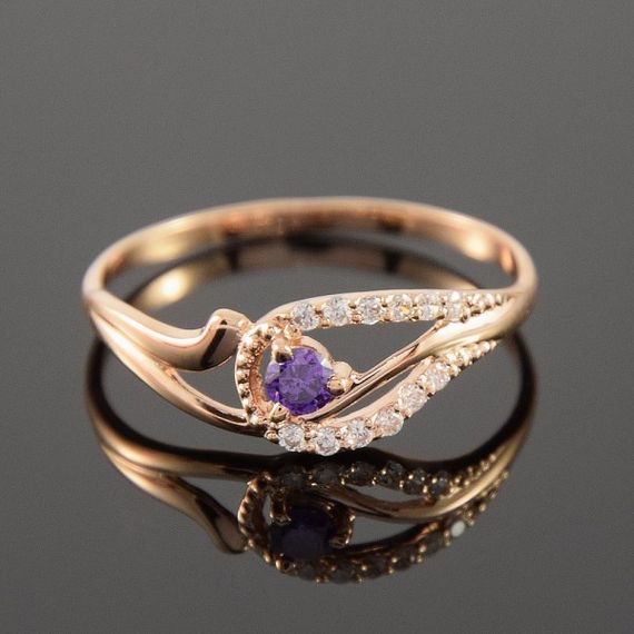 Кольцо из красного золота с аметистом 21.5 | Зображення 1