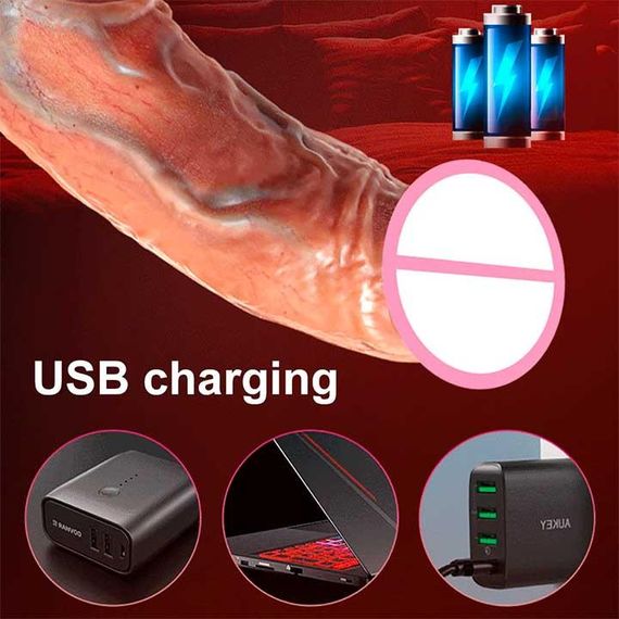 Реалистичный вибратор с поступательными движениями и подогревом USB | Зображення 4