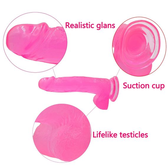Фалоімітатор з мошонкою - Jelly Studs Crystal Dildo Large 8" Pink Sex Aura | Зображення 5