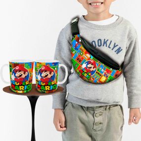 Набор: детская сумка-бананка+кружка Супер Марио 32х15см,бананка для мальчика через плечо на подарок (00971)