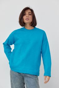 Жіночий в'язаний джемпер оверсайз - блакитний цвет, ONE SIZE (є розміри)