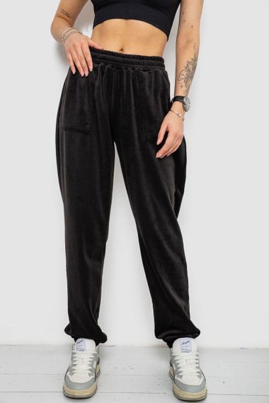 Спортивні штани жіночі велюрові, колір чорний, 238R58647