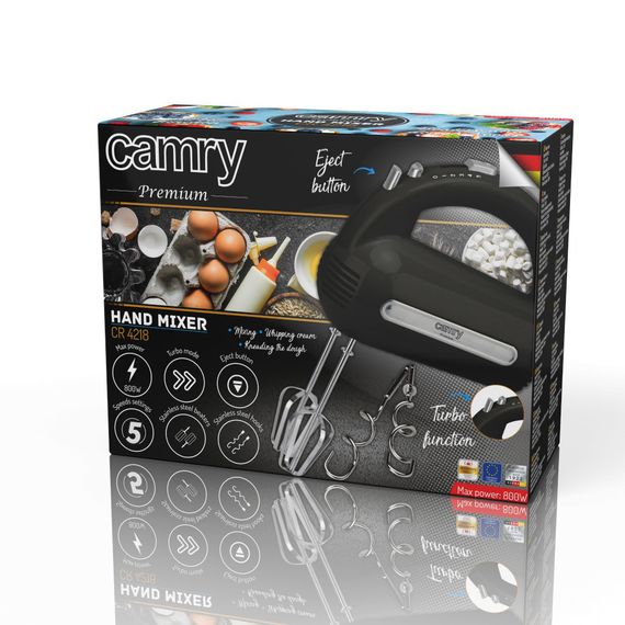 Миксер ручной Camry CR 4218, кухонный миксер 800 Вт, 5 скоростей, Turbo, насадки для теста и взбивания | Зображення 9