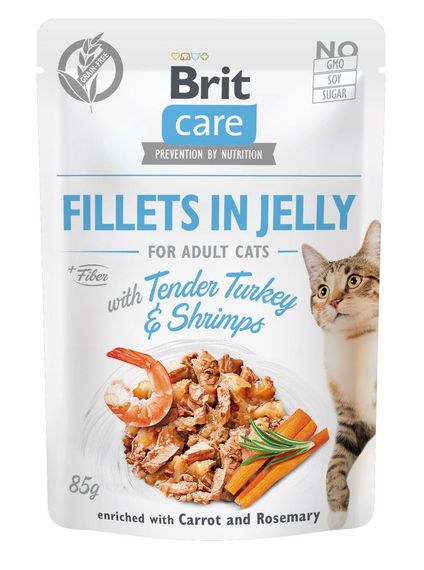 Корм Brit Care Cat Fillets In Jelly Turkey and Shrimps вологий з індичкою та креветками для дорослих котів 85 гр
