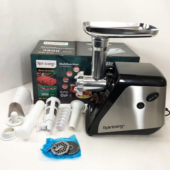 Мясорубка компактная Rainberg RB-676 3800W, Домашняя электромясорубка, Мясорубка-шинковка-терка YN-51 | Зображення 3