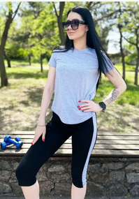 Женский летний костюм бриджи и футболка GF07928 цвет черно-голубой, размер 46/48