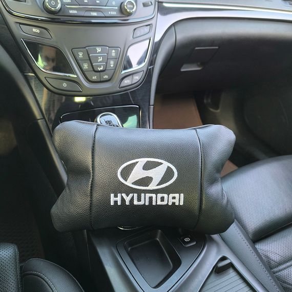 Набор подушек для авто Hyundai 2шт, натуральная кожа, черный цвет, комфортные подголовники в автомобиль | Зображення 9