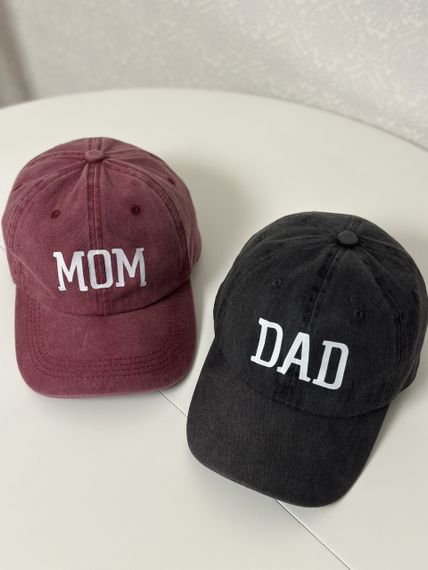 Комплект кепок бейсболка парна Тато Мама (Dad Mom) 56-60р Сірий з червоним  (8090)