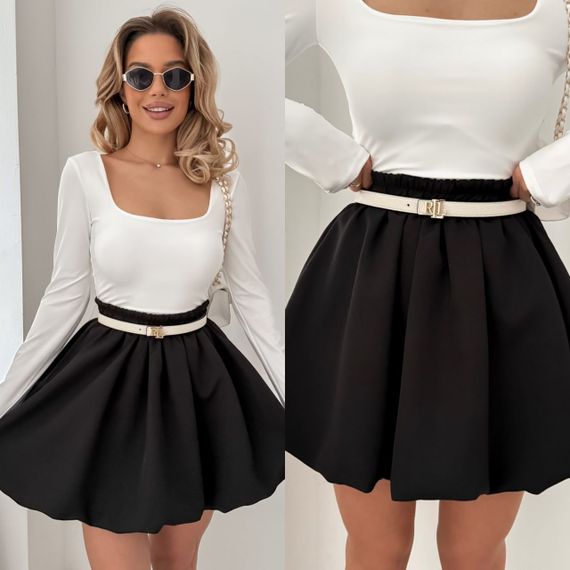 Женская летняя короткая юбка мини в складку с высокой посадкой NA1062 цвет черный размер 46/48 | Зображення 3