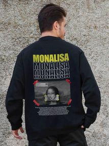 Утеплений оверсайз світшот на флісі з принтом Without Monalisa Black