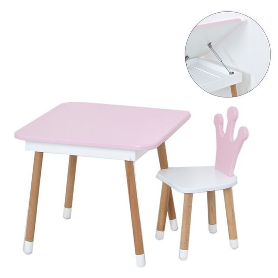 Столик со стулом "Корона" 06-025R-BOX с ящиком, розово-белый | Зображення 1