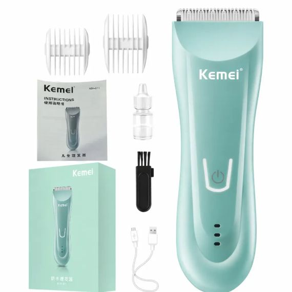 Акумуляторна машинка для стрижки дітей, 2 насадки, Kemei KM-811, Блакитний / Дитячий тример для стрижки волосся | Зображення 6