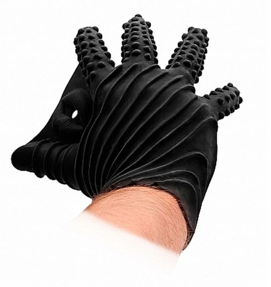 Силіконова рукавичка для стимуляції Masturbation Glove Fist It, чорна Sex Aura