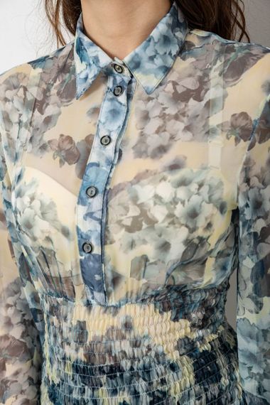 Блуза жіноча з принтом шифонова, колір сірий, 230R1502-1 | Зображення 4