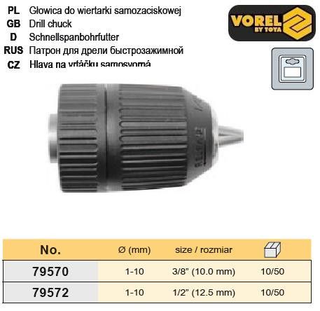 Патрон дрели Польша быстрозажимной Ø=110 мм 3/8" VOREL-79570