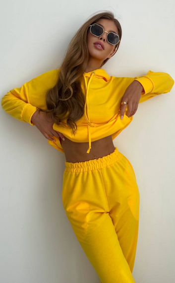 Женский спортивный костюм худи и джоггеры демисезонный двунитка BF536 размер 42/44, цвет желтый | Зображення 2