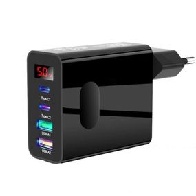 Мережевий зарядний пристрій на 4 порти 45W 2-USB, 2-PD з екраном Black