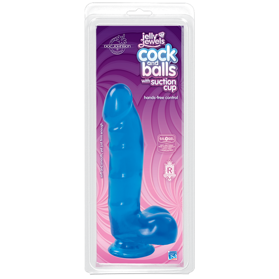Фалоімітатор Doc Johnson Jelly Jewels Cock & Balls Blue, діаметр 3,6 см, антибактеріальний ПВХ | Зображення 1
