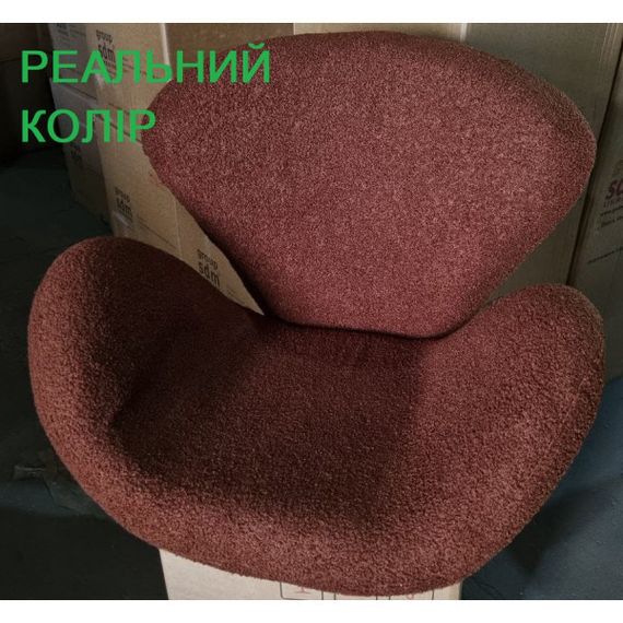 Мягкое кресло Сван с газовым лифтом на регулируемой основе, мягкая обивка Букле Тедди коричневое | Зображення 1