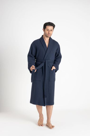 Чоловічий мусліновий халат  Nusa 24670 синій 2XL | Зображення 4