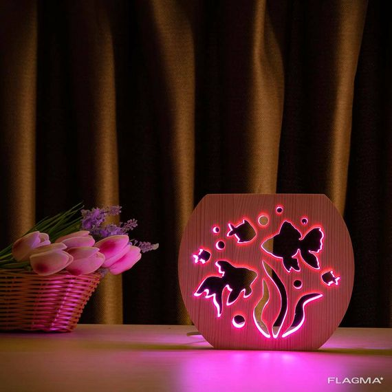 Светильник ночник ArtEco Light из дерева LED "Аквариум" с пультом и регулировкой цвета... | Зображення 3