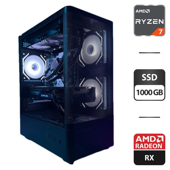 Ігровий ПК ProLogix Lumi Tower / AMD Ryzen 7 5700X (8 (16) ядер по 3.4 - 4.6 GHz) / 32 GB DDR4 / 1000 GB SSD / AMD Radeon RX 6900 XT, 16 GB GDDR6, 256-bit / 850W б/в