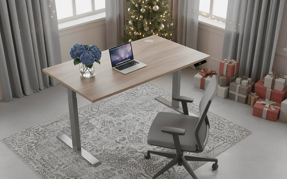 Стіл з електричним регулюванням висоти, двомоторний, 2-ступеневий, з однією заглушкою, сірий каркас, 1400х700х718-1223 мм