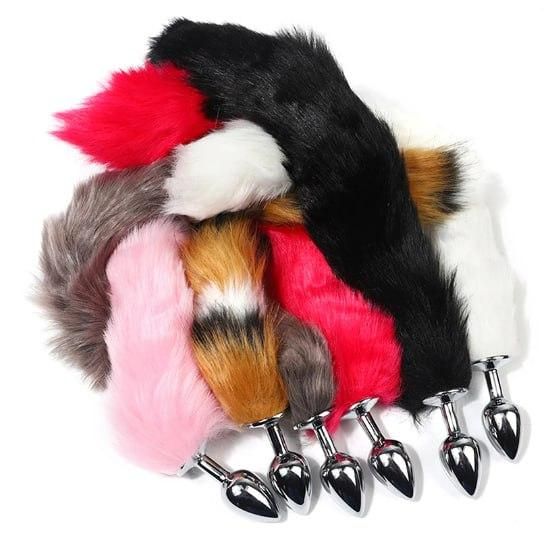 КРУТАЯ Анальная пробка с хвостом лисички малиновый размер s