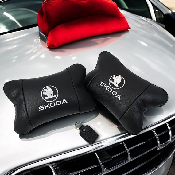 Автомобільні подушки 2 шт на підголівник Skoda / Шкода, з натуральної шкіри, стильний аксесуар для вашого авто | Зображення 7