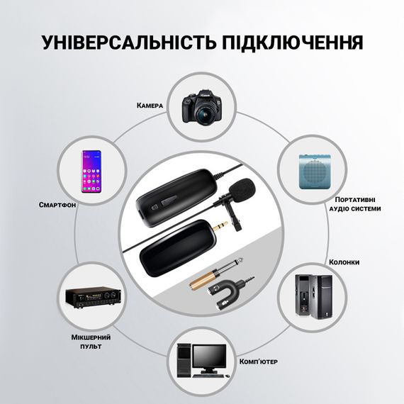Комплект с 2-мя беспроводными петличными микрофонами Savetek P8-UHF для телефона, смартфона, до 50 метров | Зображення 5