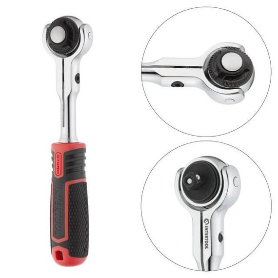 Рукоятка з храповим механізмом поворотна STORM, 72 зуба, 1/4", Cr-V INTERTOOL ET-8007 | Зображення 1