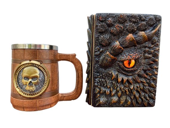 Подарунковий набір Кухоль 3D Череп Gold Rose та Блокнот 3D «Жар Серця Дракона»