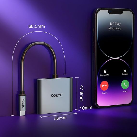 Хаб USB-C двойной HDMI 4K@60Hz адаптер концентратор переходник Type-C для MacBook Dell Samsung Windows Android | Зображення 6