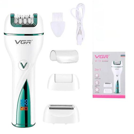Епілятор акумуляторний жіночий 3 в 1 VGR V-728 Бездротовий електроепілятор пемза бритва для ніг і рук | Зображення 7