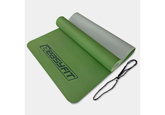 Килимок для йоги та фітнесу EasyFit TPE+TC 6 мм двошаровий зелений-сірий (EF-1924-GNGY)